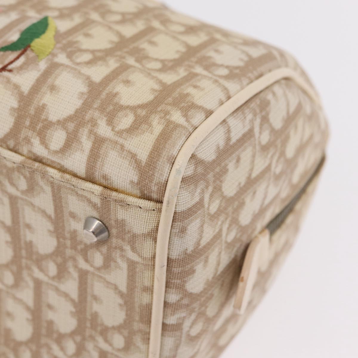 Christian Dior Trotter Floral Hand Bag PVC Beige Silver Auth mr2988V