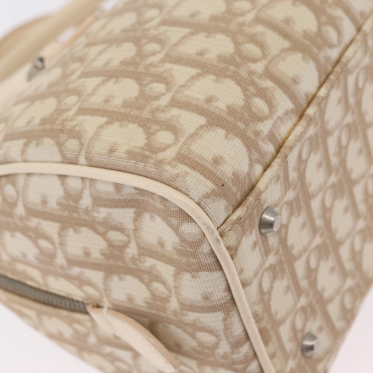 Christian Dior Trotter Floral Hand Bag PVC Beige Silver Auth mr2988V