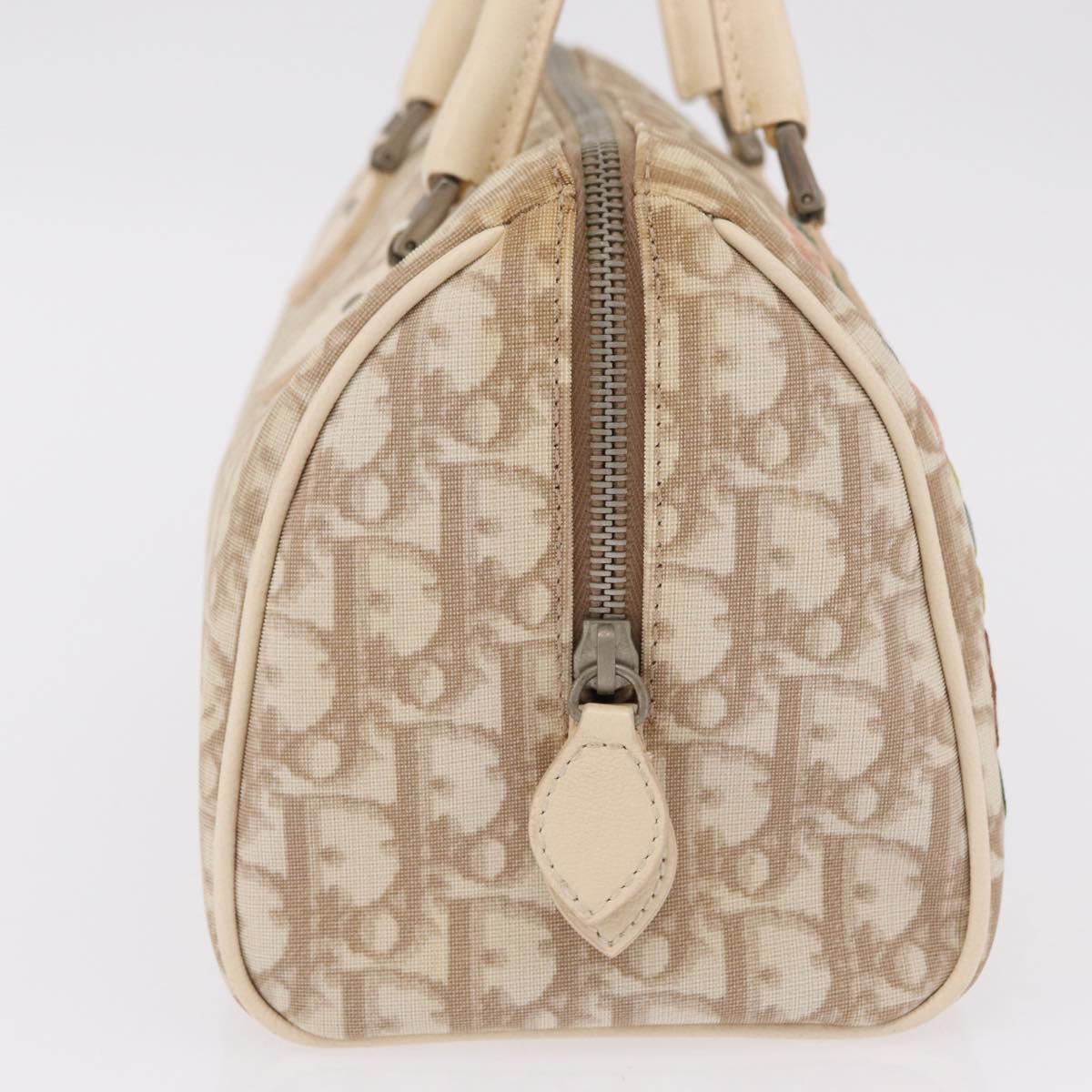 Christian Dior Trotter Floral Hand Bag PVC Beige Silver Auth mr2988V