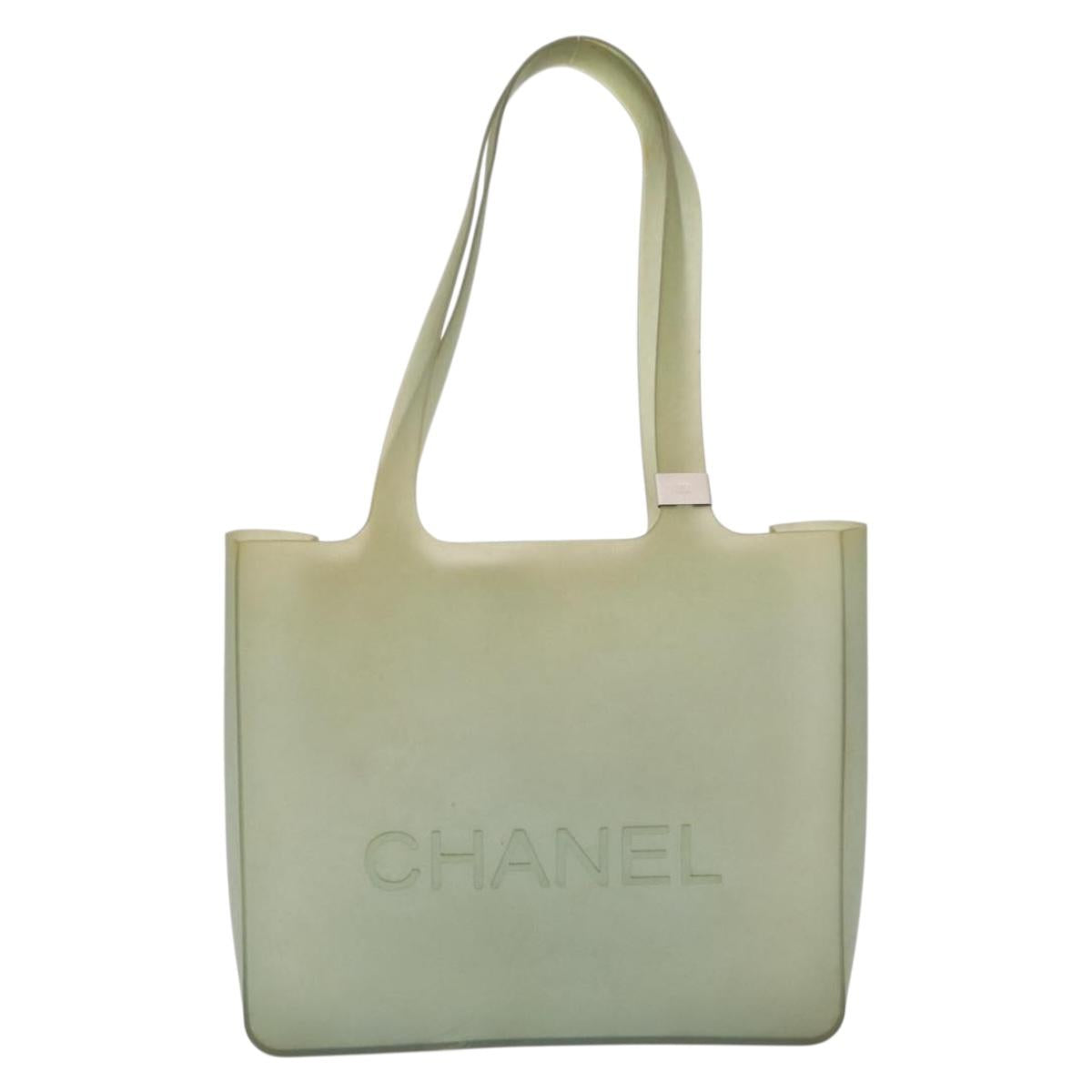 CHANEL Tote Bag Rubber Khaki Silver CC Auth mr2989