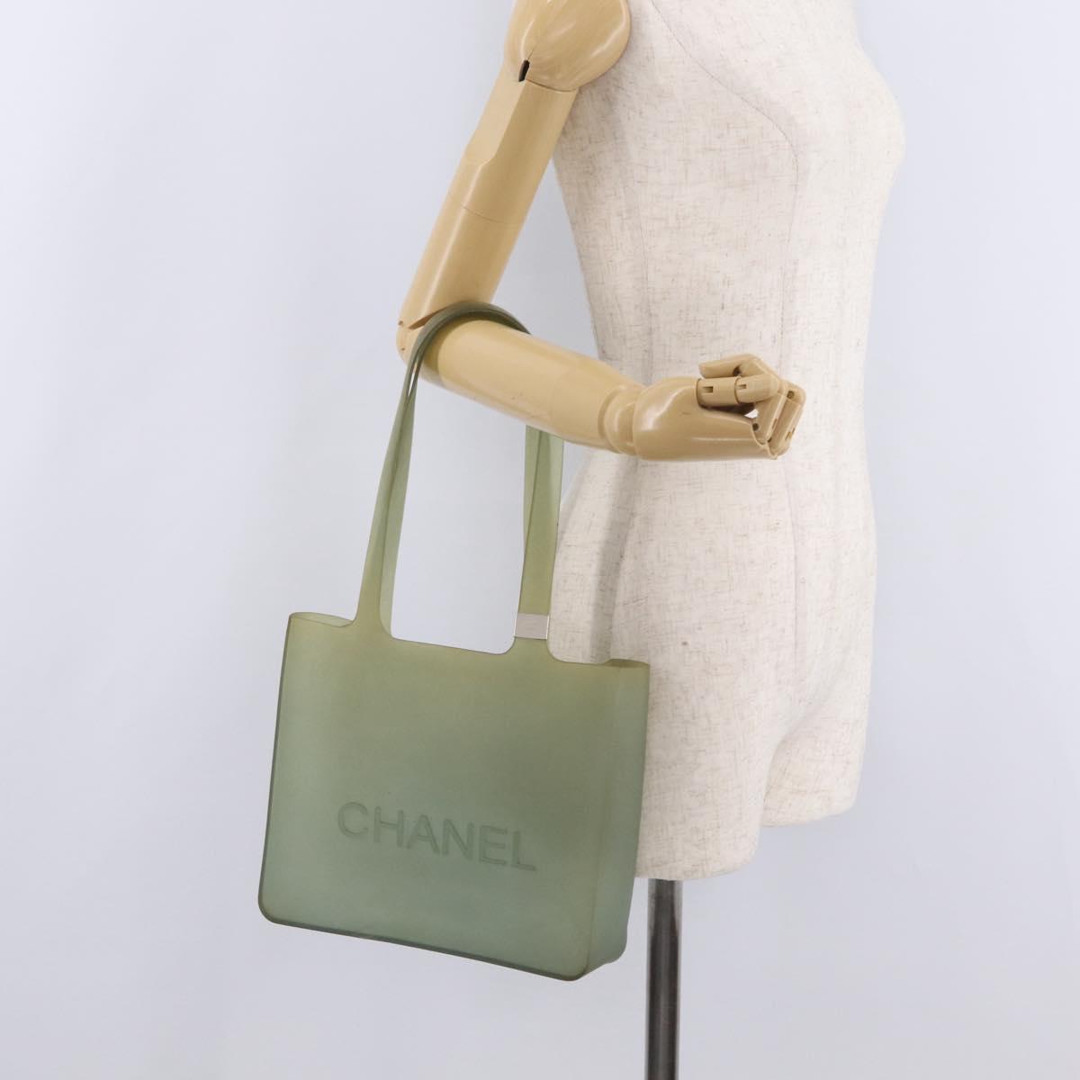 CHANEL Tote Bag Rubber Khaki Silver CC Auth mr2989