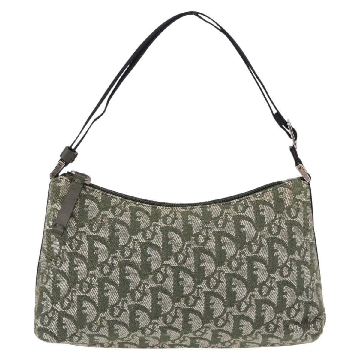 Christian Dior Trotter Canvas Accessory Pouch Khaki Silver Auth mr2991V