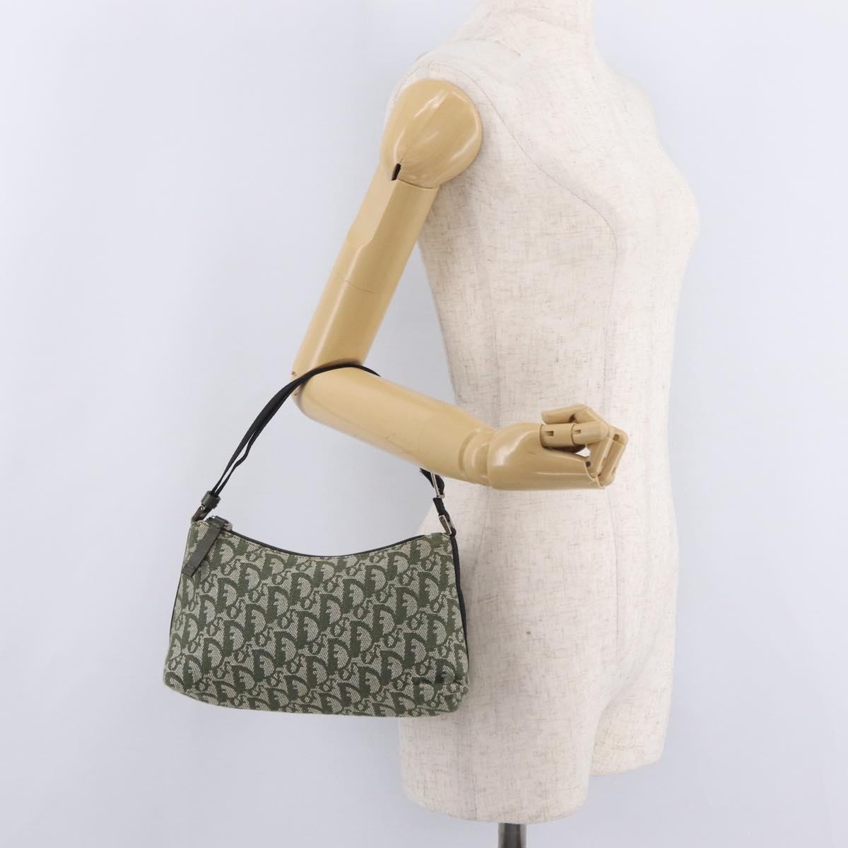 Christian Dior Trotter Canvas Accessory Pouch Khaki Silver Auth mr2991V