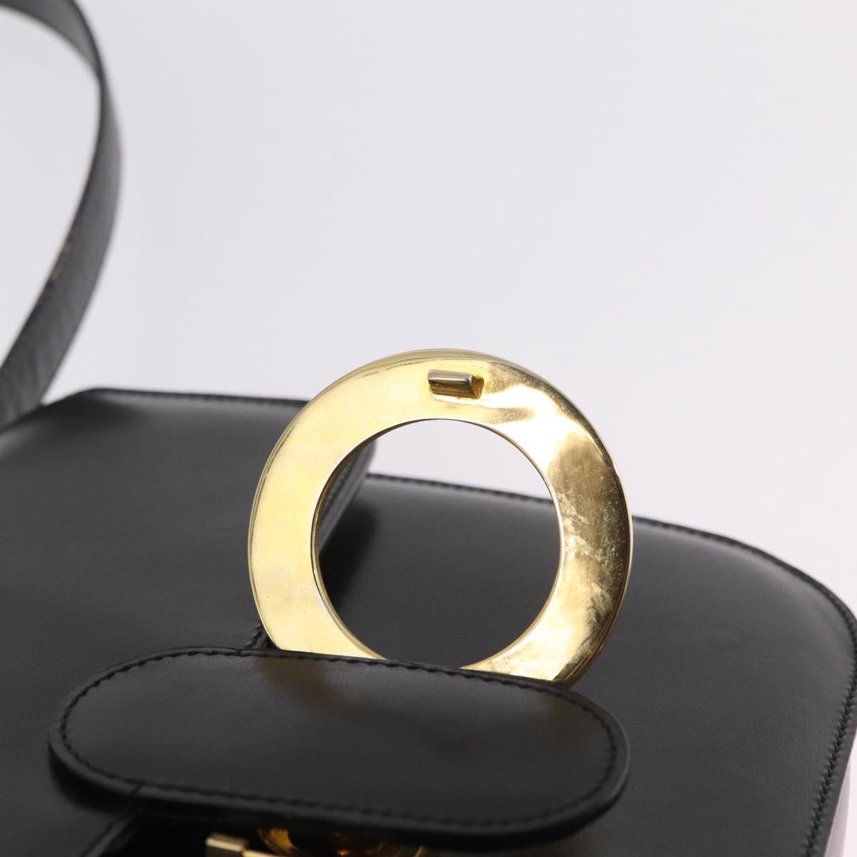 CELINE Hand Bag Leather 2way Black Gold Tone Auth mr2993