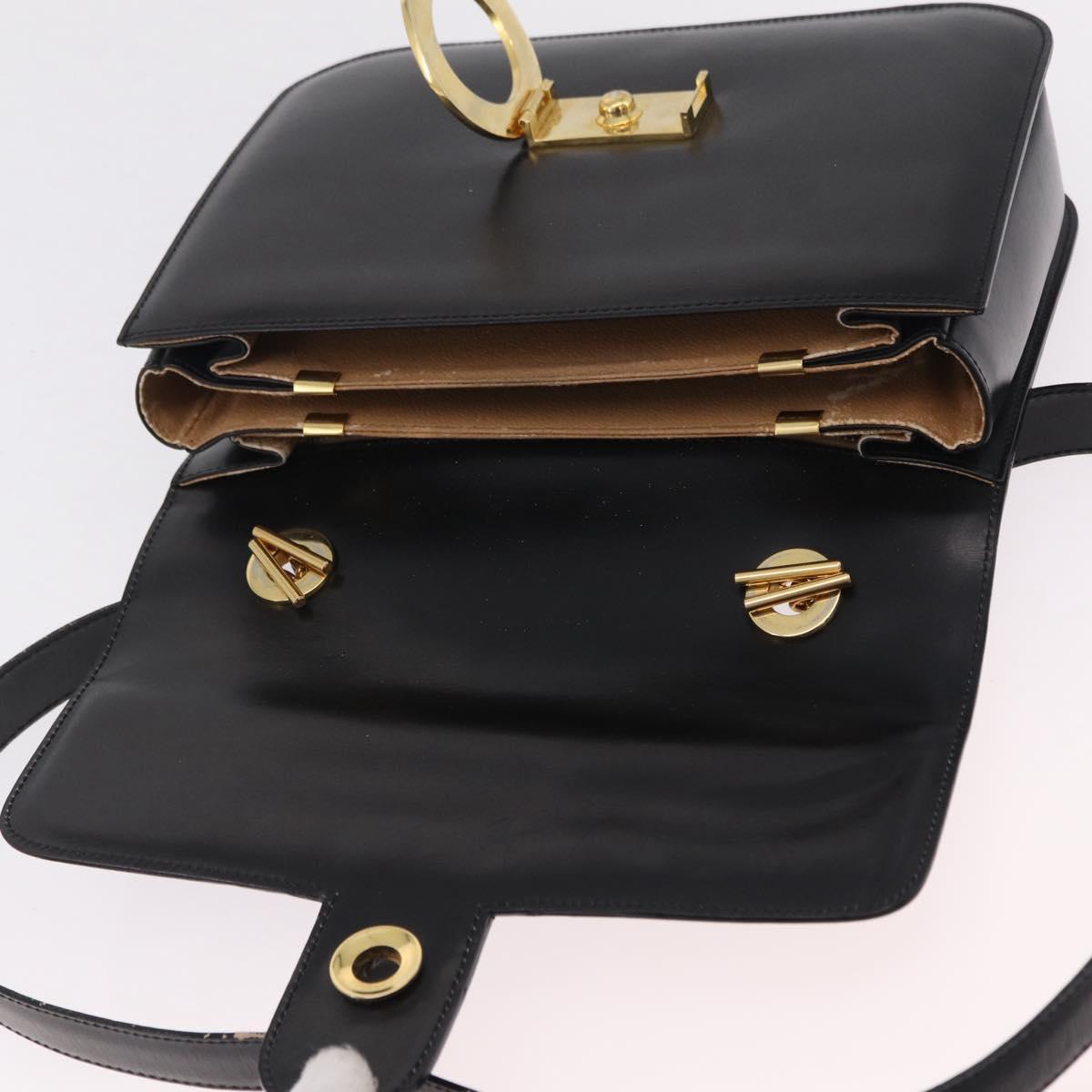 CELINE Hand Bag Leather 2way Black Gold Tone Auth mr2993