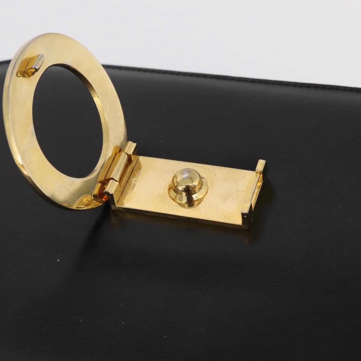 CELINE Hand Bag Leather 2way Black Gold Tone Auth mr2993