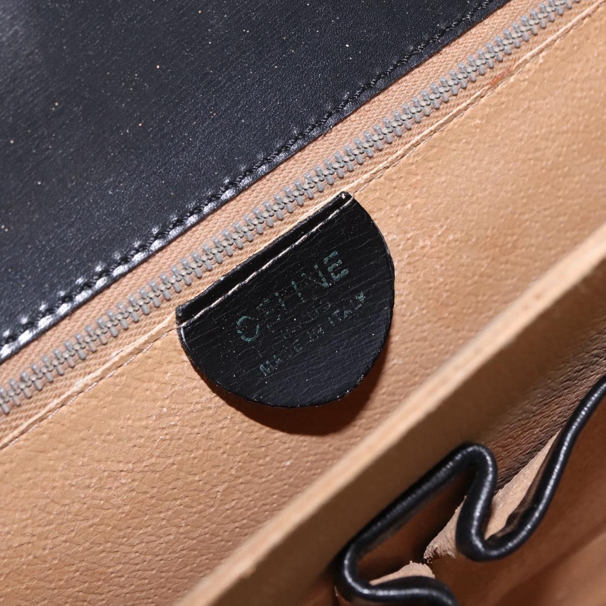 CELINE Hand Bag Leather 2way Black Gold Tone Auth mr2993