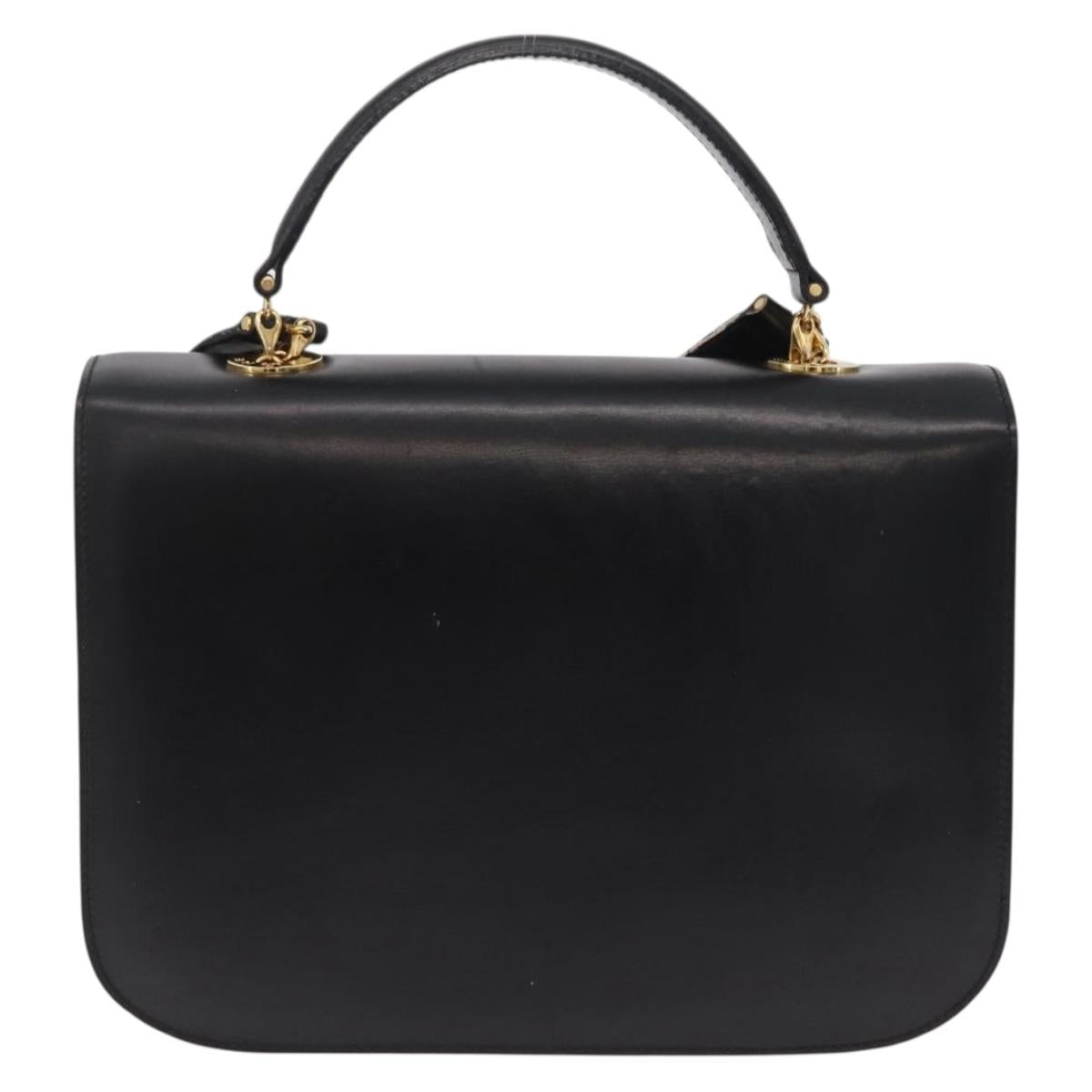 CELINE Hand Bag Leather 2way Black Gold Tone Auth mr2993