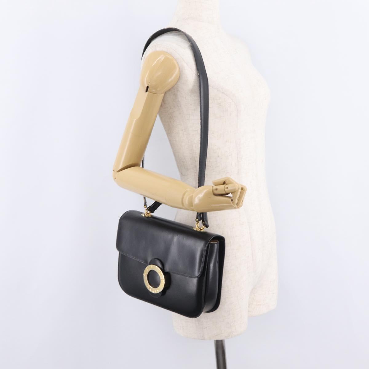 CELINE Hand Bag Leather 2way Black Gold Tone Auth mr2993