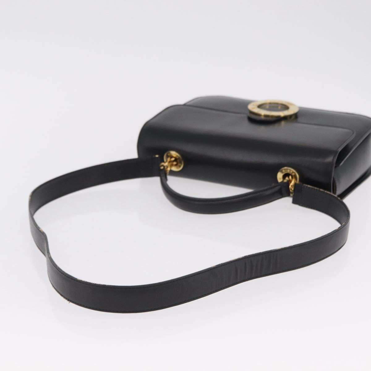 CELINE Hand Bag Leather 2way Black Gold Tone Auth mr2993