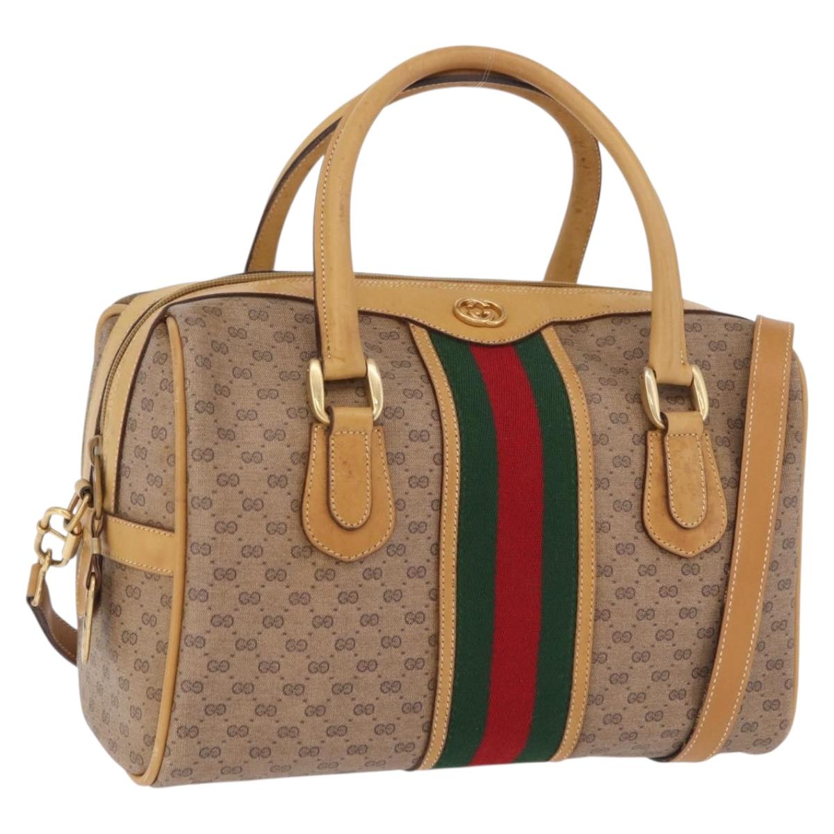 GUCCI Micro GG Web Sherry Line Hand Bag PVC 2way Beige 002 58 4422 Auth mr2994
