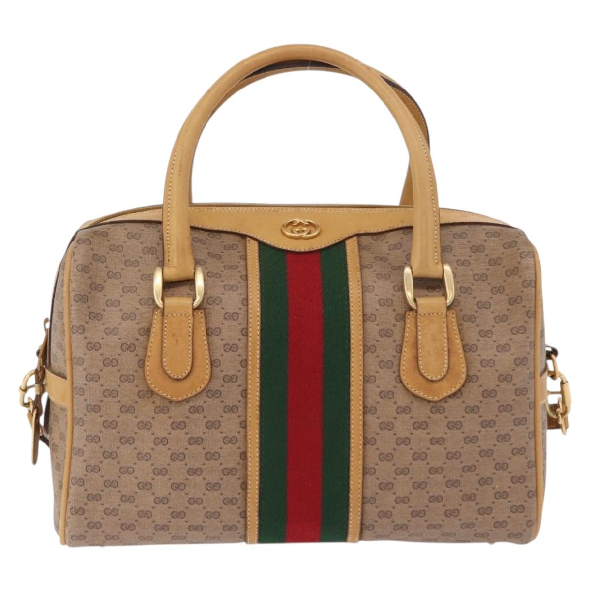 GUCCI Micro GG Web Sherry Line Hand Bag PVC 2way Beige 002 58 4422 Auth mr2994