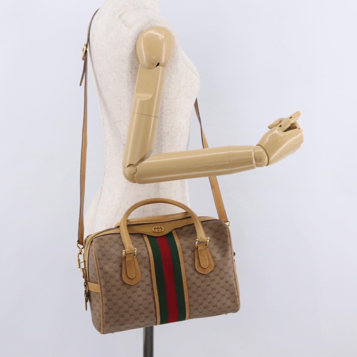 GUCCI Micro GG Web Sherry Line Hand Bag PVC 2way Beige 002 58 4422 Auth mr2994