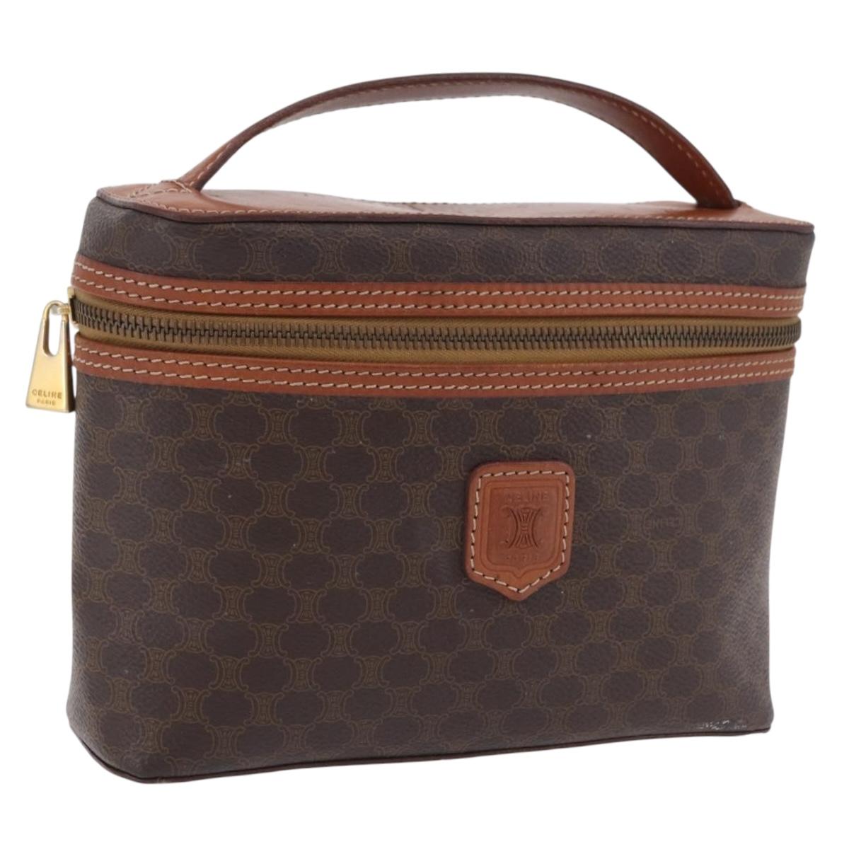 CELINE Macadam Canvas Vanity Cosmetic Pouch PVC Brown Auth mr2997A