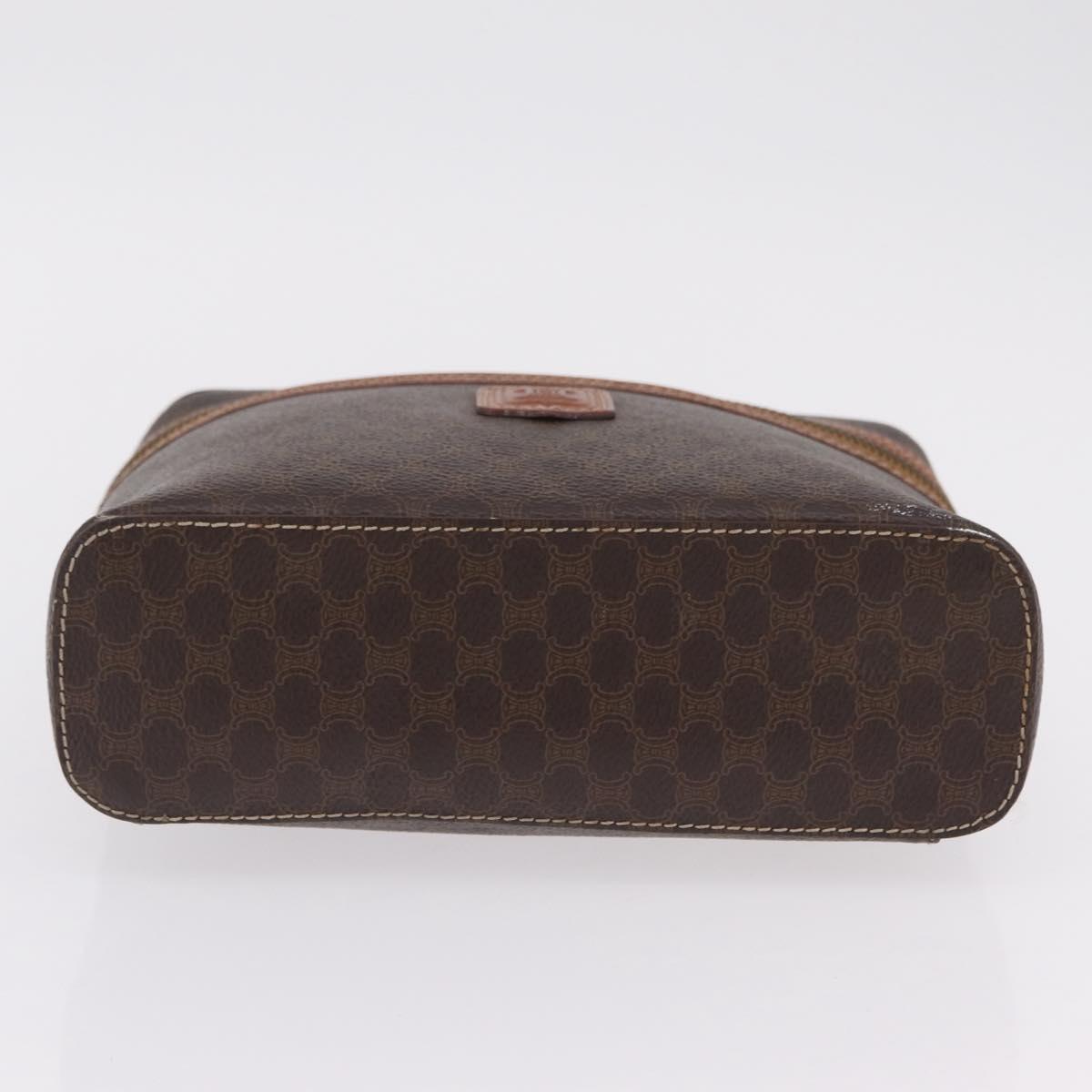 CELINE Macadam Canvas Vanity Cosmetic Pouch PVC Brown Auth mr2997A