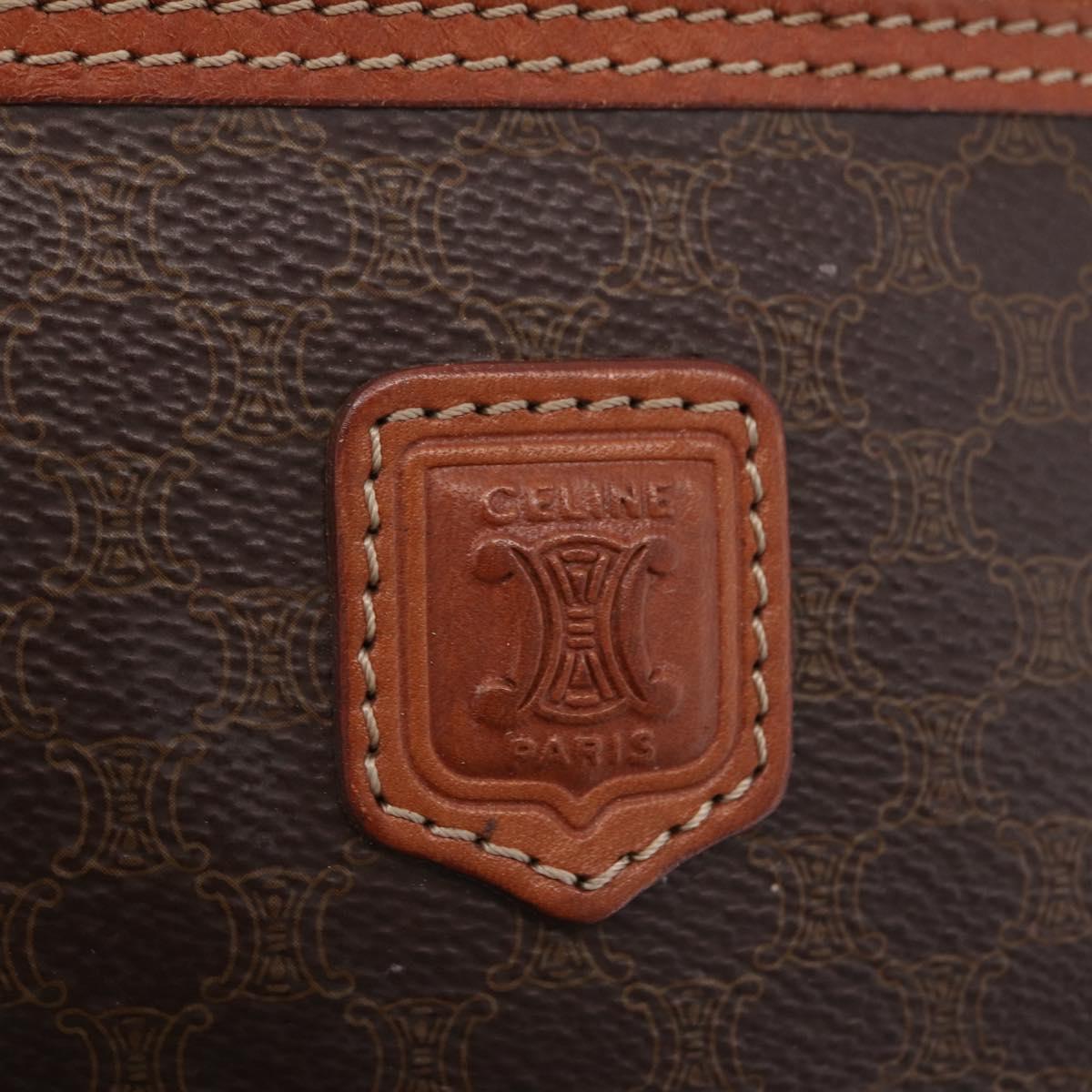 CELINE Macadam Canvas Vanity Cosmetic Pouch PVC Brown Auth mr2997A