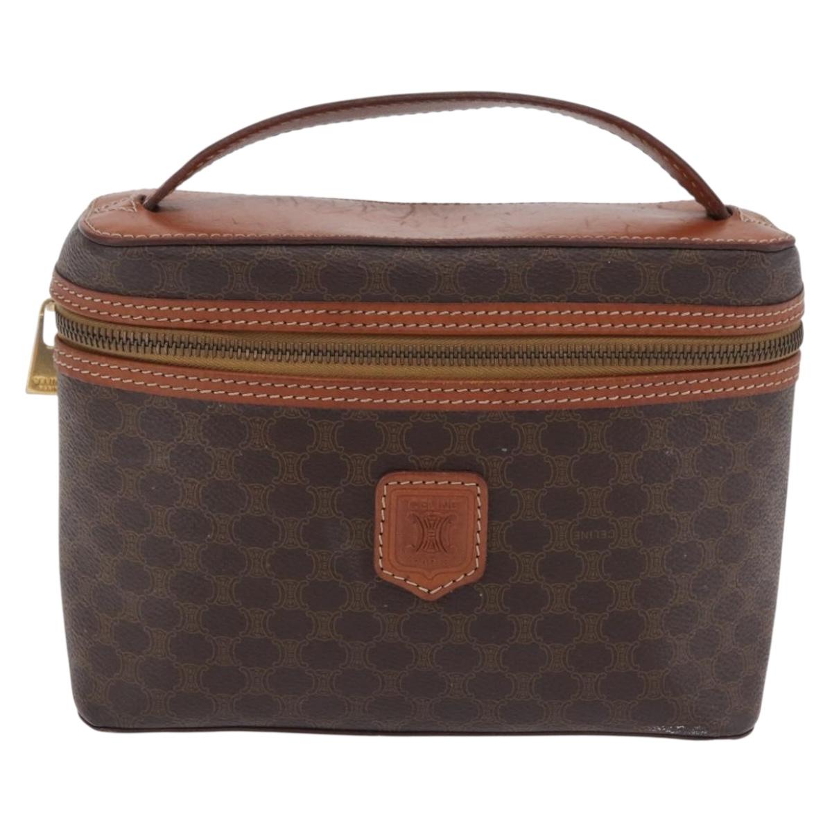CELINE Macadam Canvas Vanity Cosmetic Pouch PVC Brown Auth mr2997A