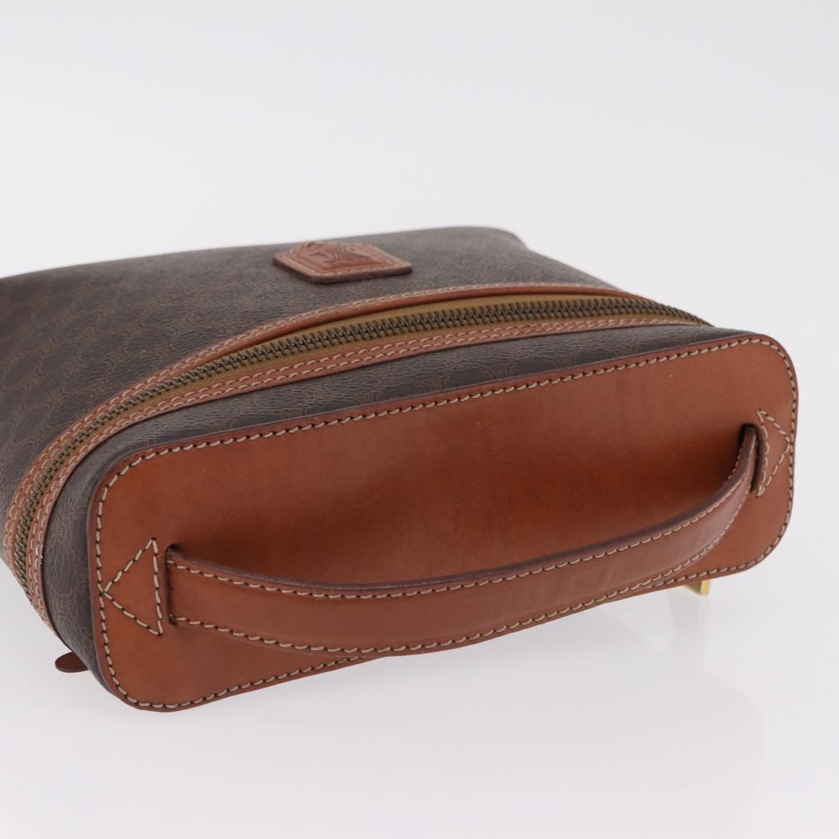 CELINE Macadam Canvas Vanity Cosmetic Pouch PVC Brown Auth mr2997A