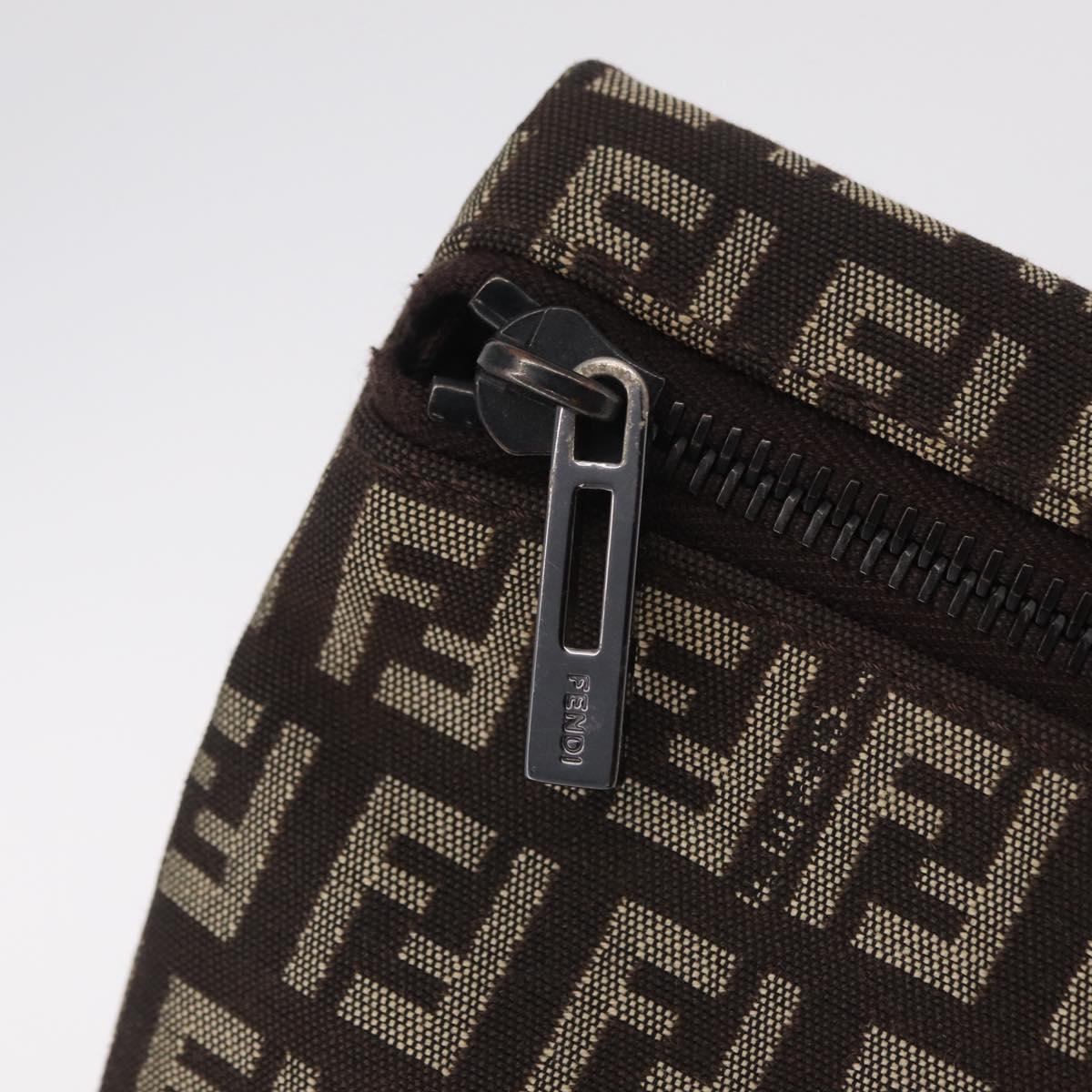 FENDI Zucchino Canvas Pouch Brown Silver 7N0013 Auth mr2999