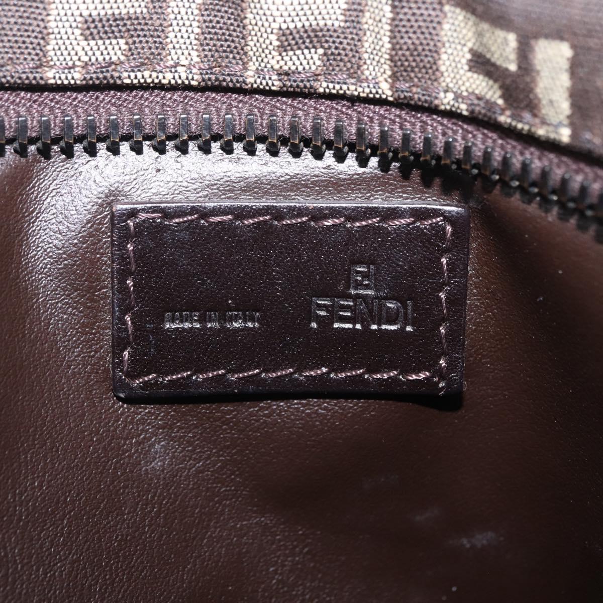 FENDI Zucchino Canvas Pouch Brown Silver 7N0013 Auth mr2999
