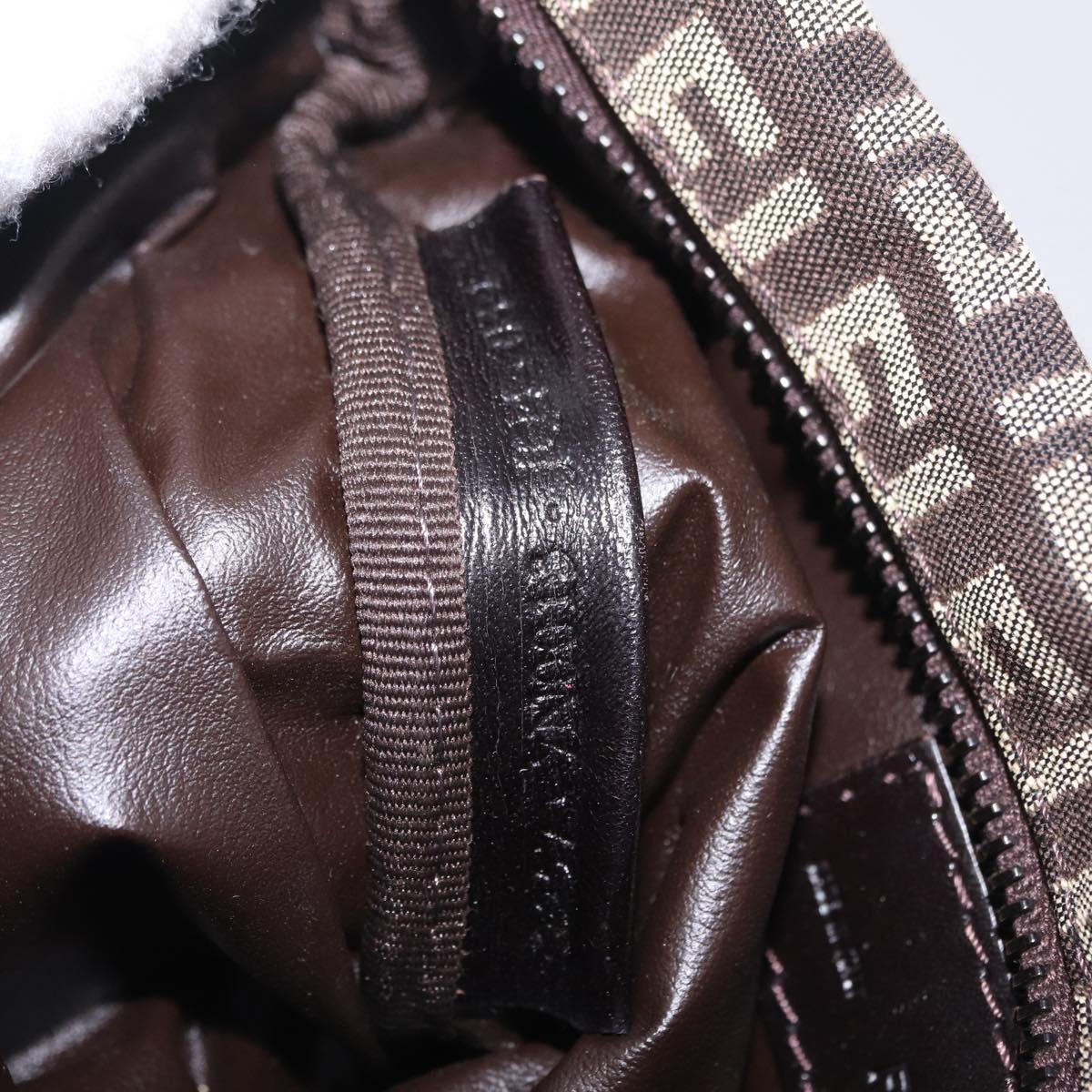FENDI Zucchino Canvas Pouch Brown Silver 7N0013 Auth mr2999