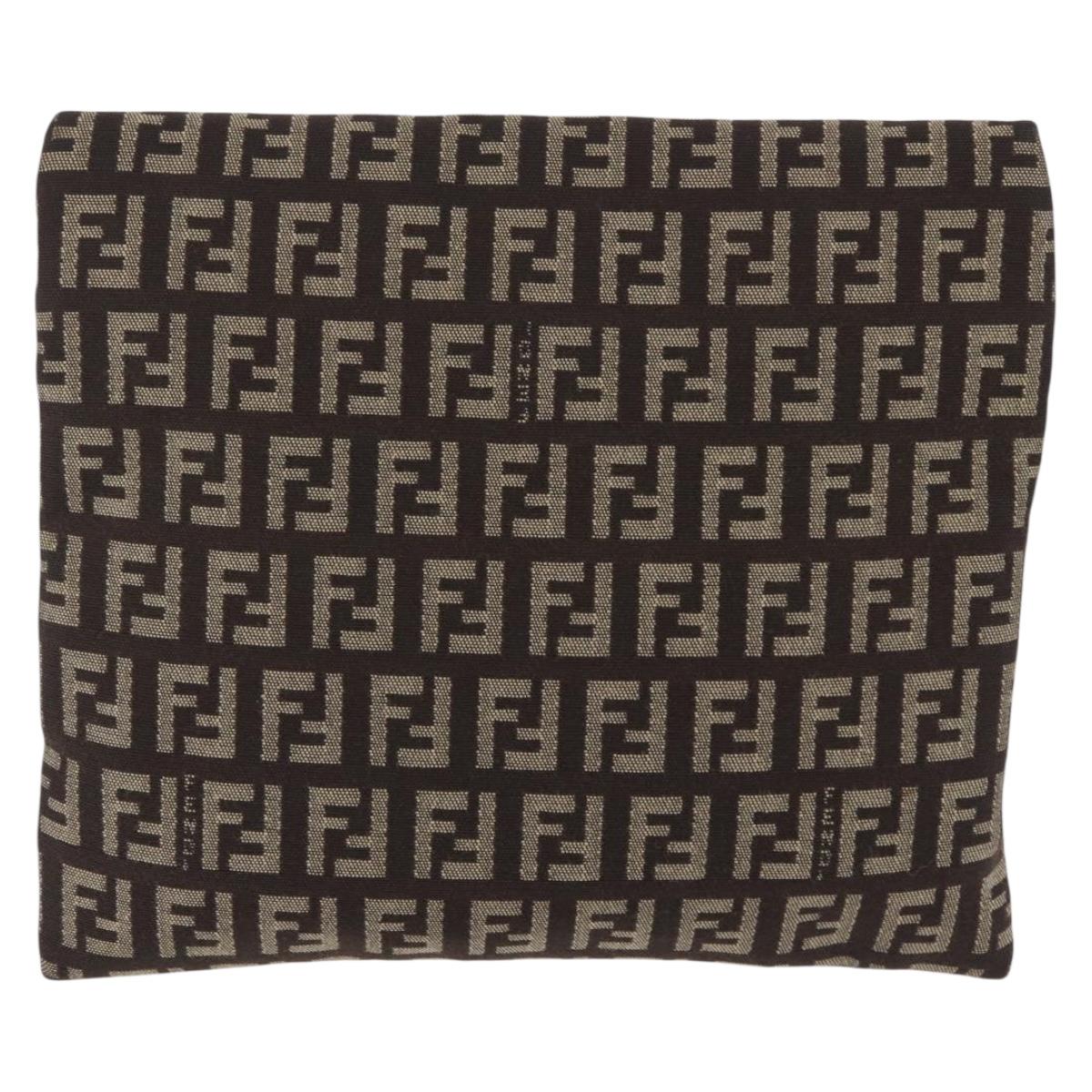 FENDI Zucchino Canvas Pouch Brown Silver 7N0013 Auth mr2999