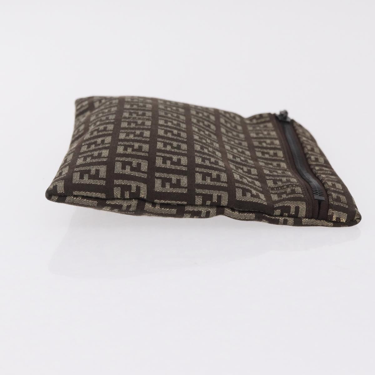 FENDI Zucchino Canvas Pouch Brown Silver 7N0013 Auth mr2999