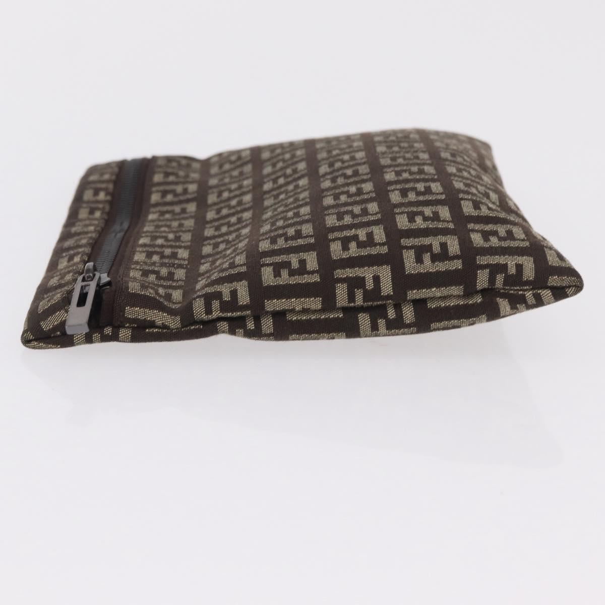 FENDI Zucchino Canvas Pouch Brown Silver 7N0013 Auth mr2999