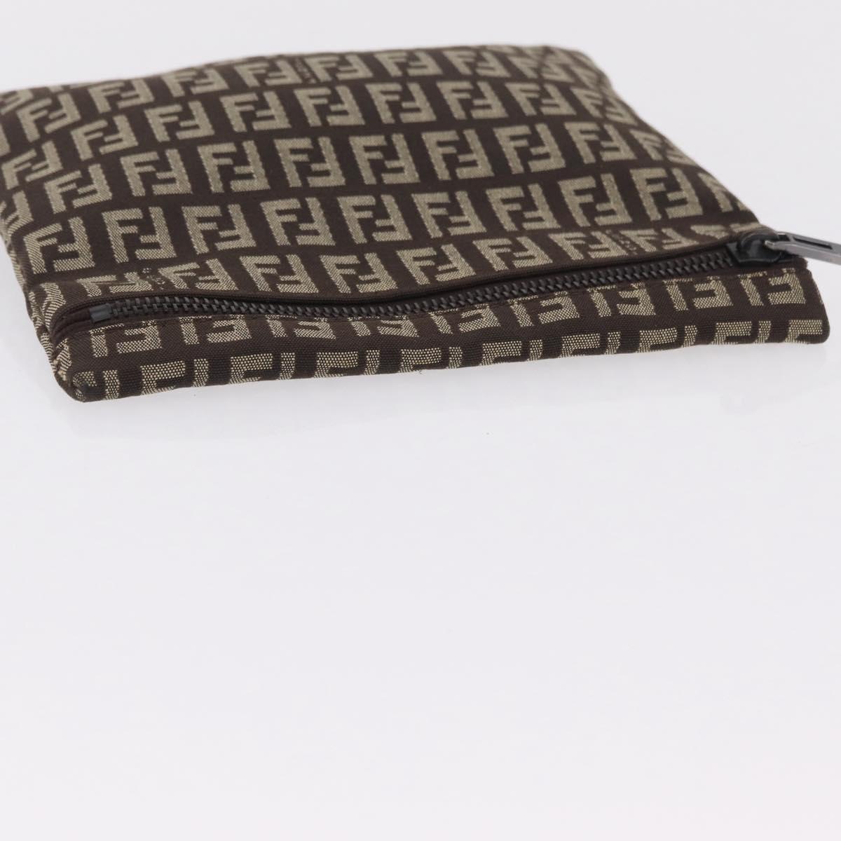 FENDI Zucchino Canvas Pouch Brown Silver 7N0013 Auth mr2999
