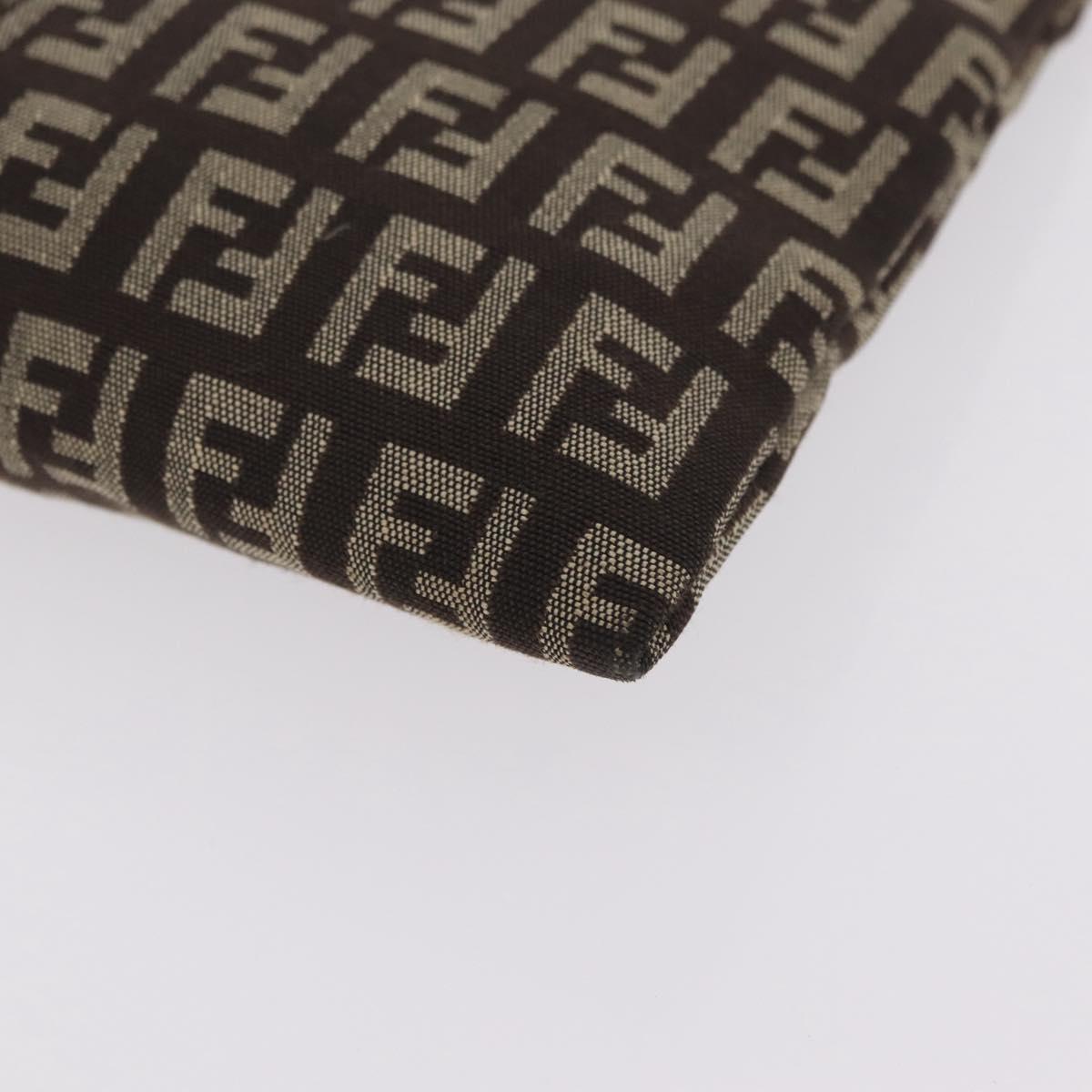 FENDI Zucchino Canvas Pouch Brown Silver 7N0013 Auth mr2999