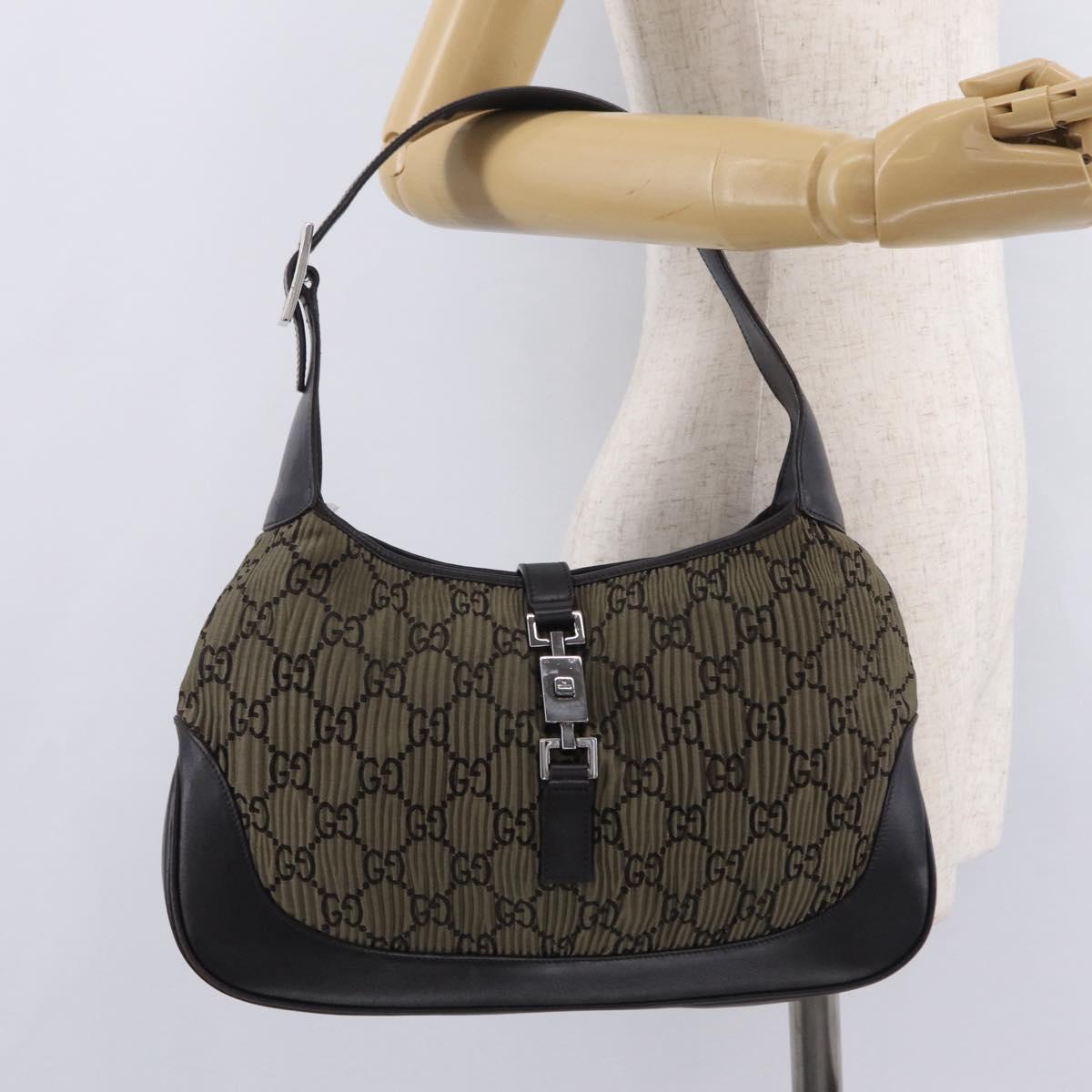 GUCCI GG Canvas Jackie Shoulder Bag Brown Silver 001 3306 Auth mr3000V