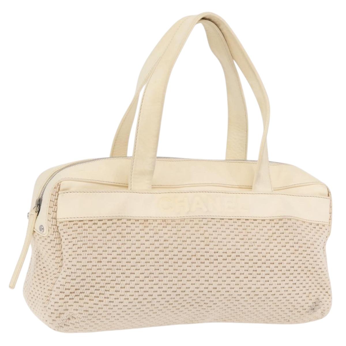 CHANEL Hand Bag Canvas Beige Silver CC Auth mr3001A