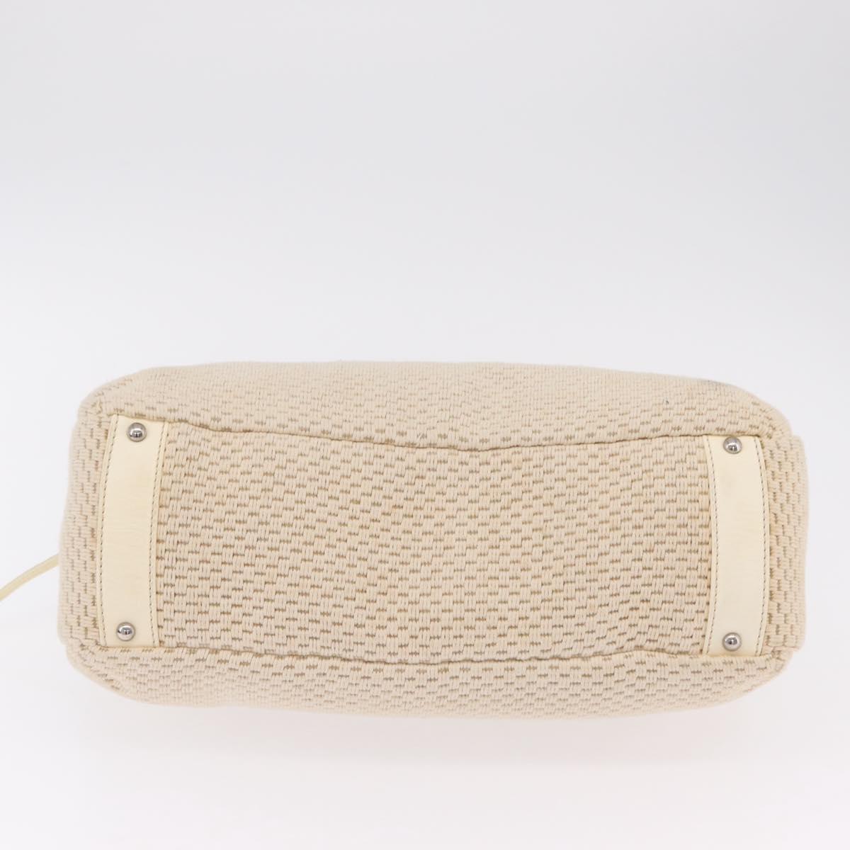 CHANEL Hand Bag Canvas Beige Silver CC Auth mr3001A
