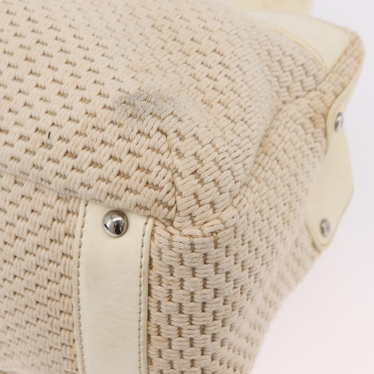 CHANEL Hand Bag Canvas Beige Silver CC Auth mr3001A