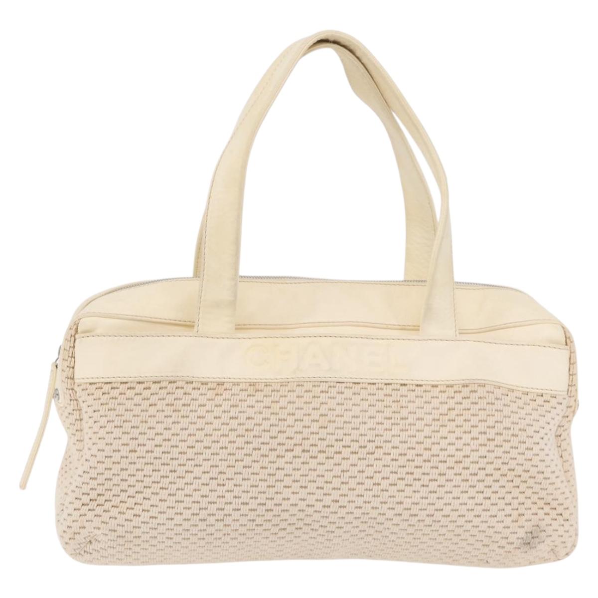 CHANEL Hand Bag Canvas Beige Silver CC Auth mr3001A