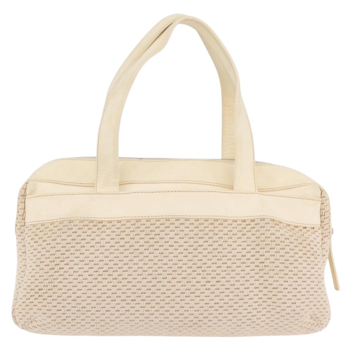 CHANEL Hand Bag Canvas Beige Silver CC Auth mr3001A