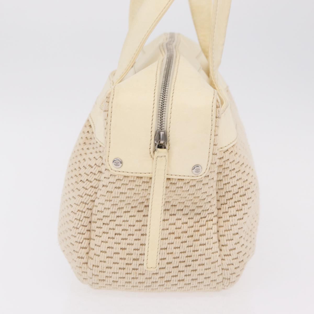 CHANEL Hand Bag Canvas Beige Silver CC Auth mr3001A