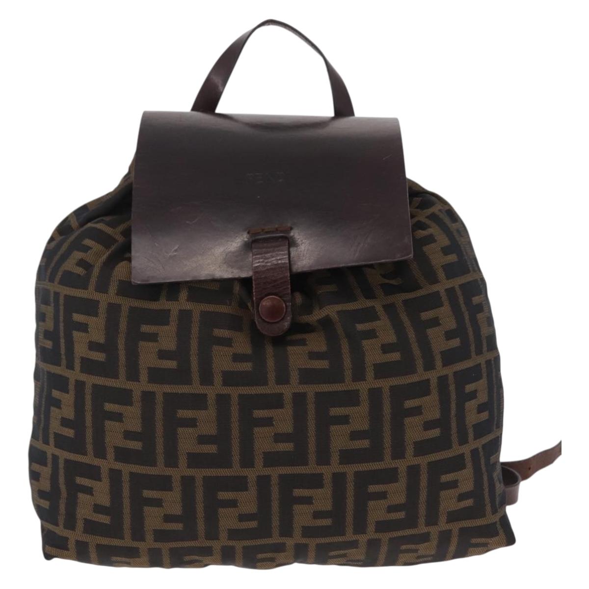 FENDI Zucca Canvas Backpack Brown Silver Auth mr3002