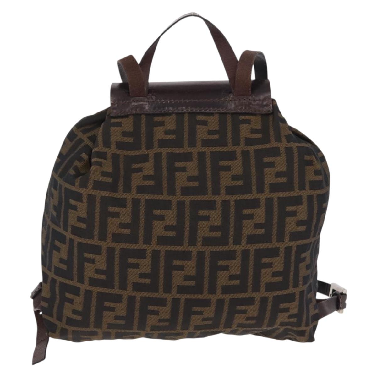 FENDI Zucca Canvas Backpack Brown Silver Auth mr3002
