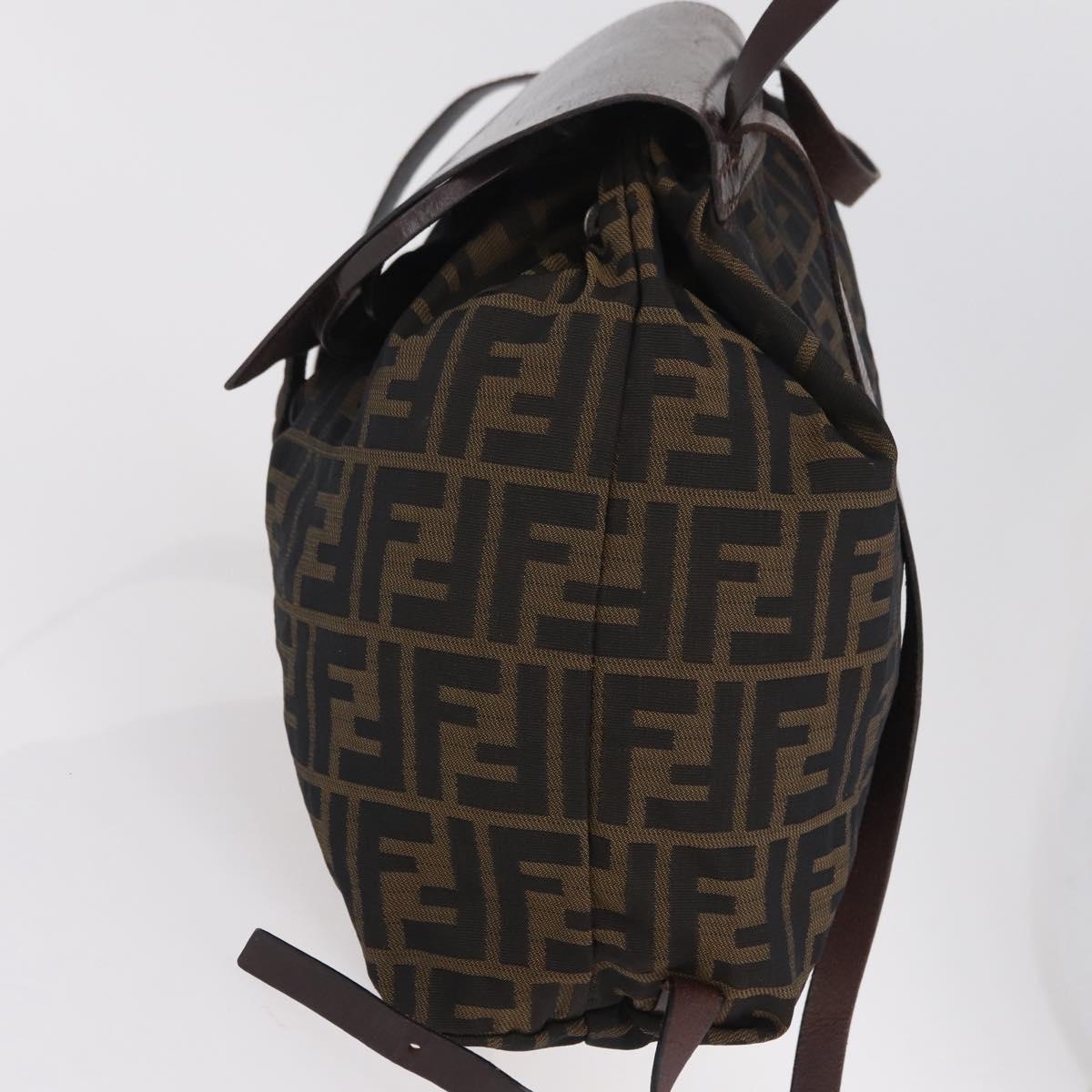 FENDI Zucca Canvas Backpack Brown Silver Auth mr3002