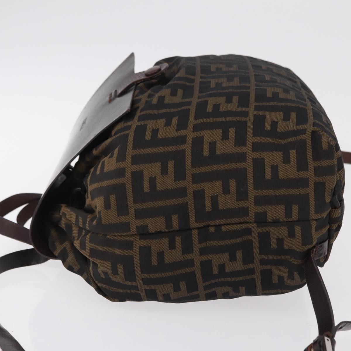 FENDI Zucca Canvas Backpack Brown Silver Auth mr3002