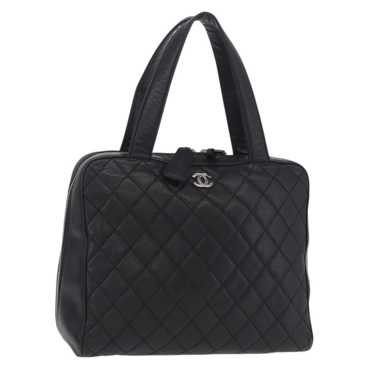 CHANEL Hand Bag Caviar Skin Black Gold Tone CC Auth mr3003V