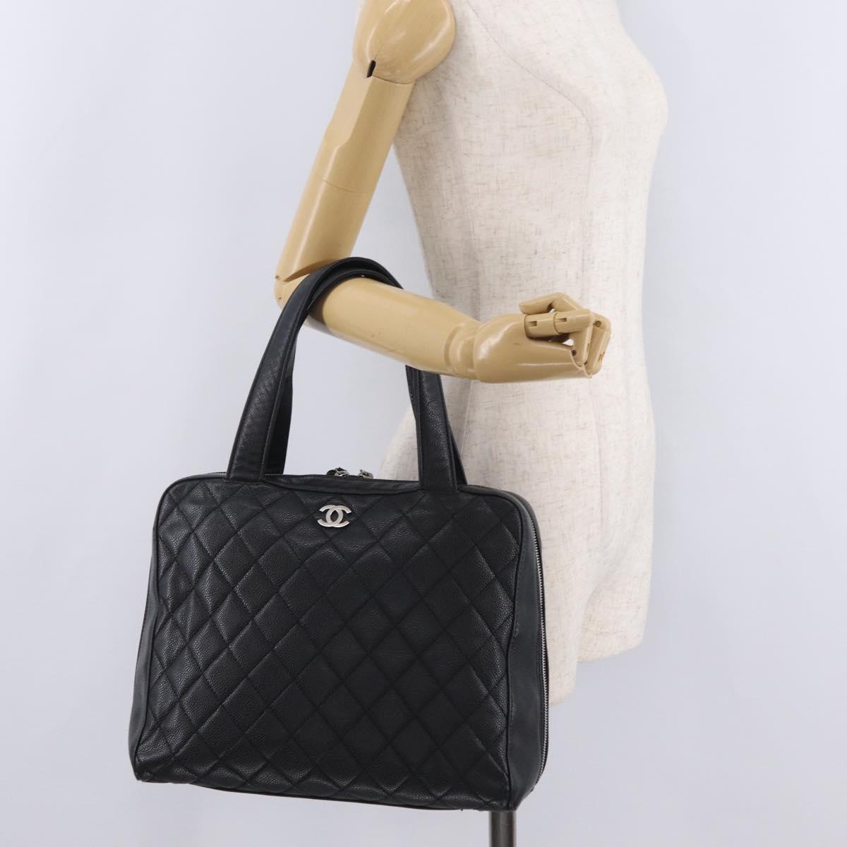 CHANEL Hand Bag Caviar Skin Black Gold Tone CC Auth mr3003V