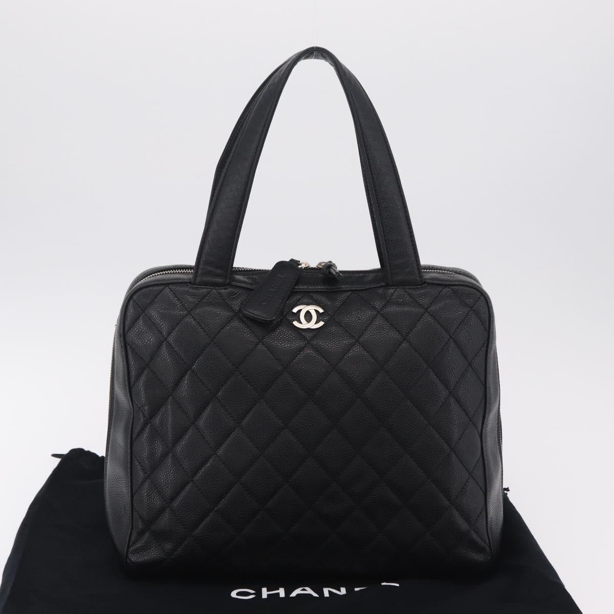 CHANEL Hand Bag Caviar Skin Black Gold Tone CC Auth mr3003V