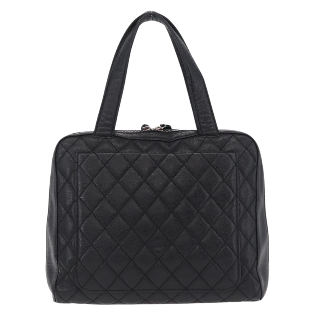 CHANEL Hand Bag Caviar Skin Black Gold Tone CC Auth mr3003V