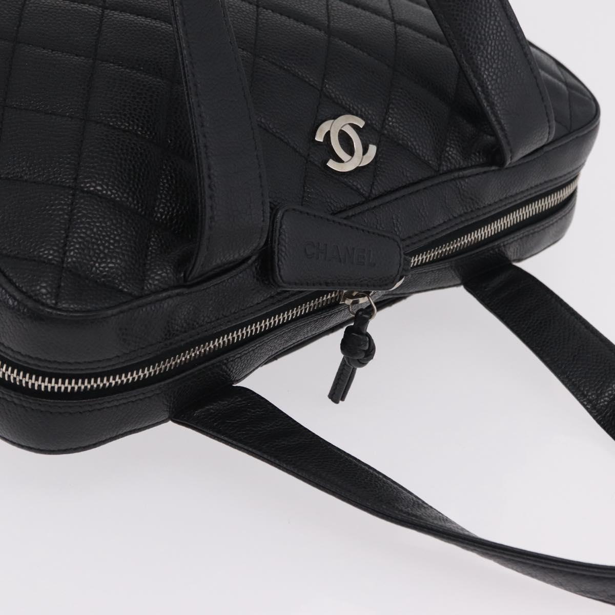 CHANEL Hand Bag Caviar Skin Black Gold Tone CC Auth mr3003V