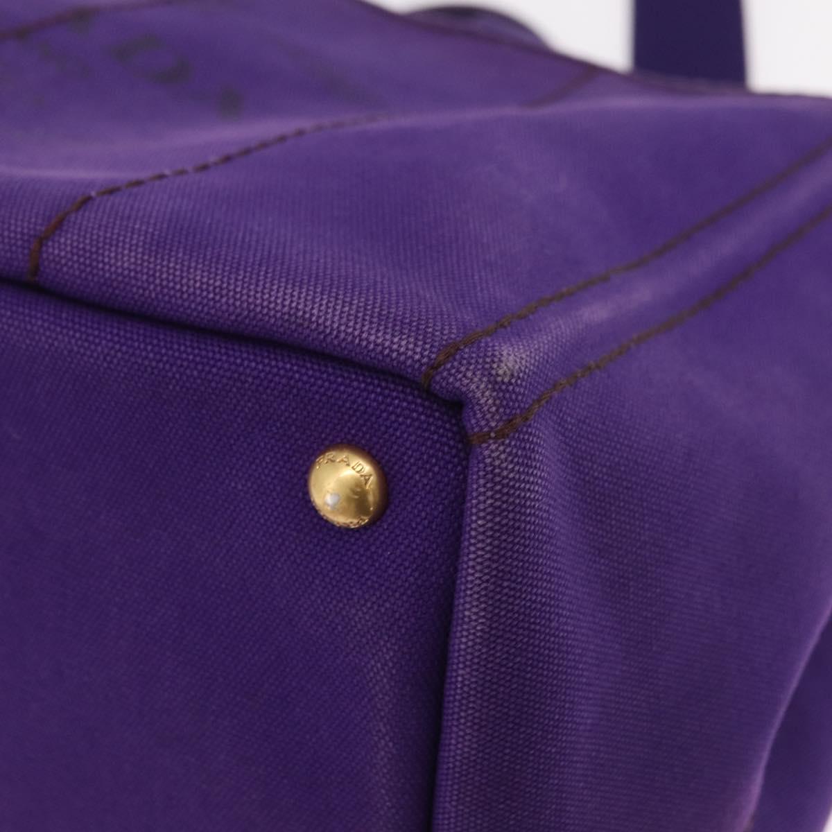 PRADA Canapa MM Hand Bag Canvas Purple Gold Tone Auth mr3004A