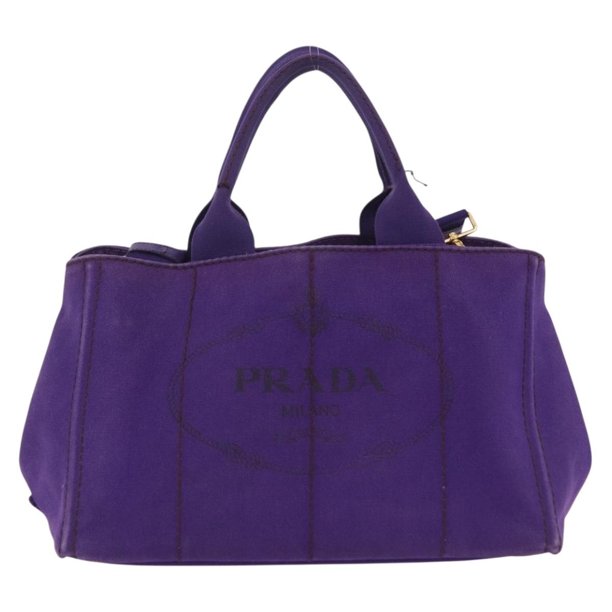 PRADA Canapa MM Hand Bag Canvas Purple Gold Tone Auth mr3004A