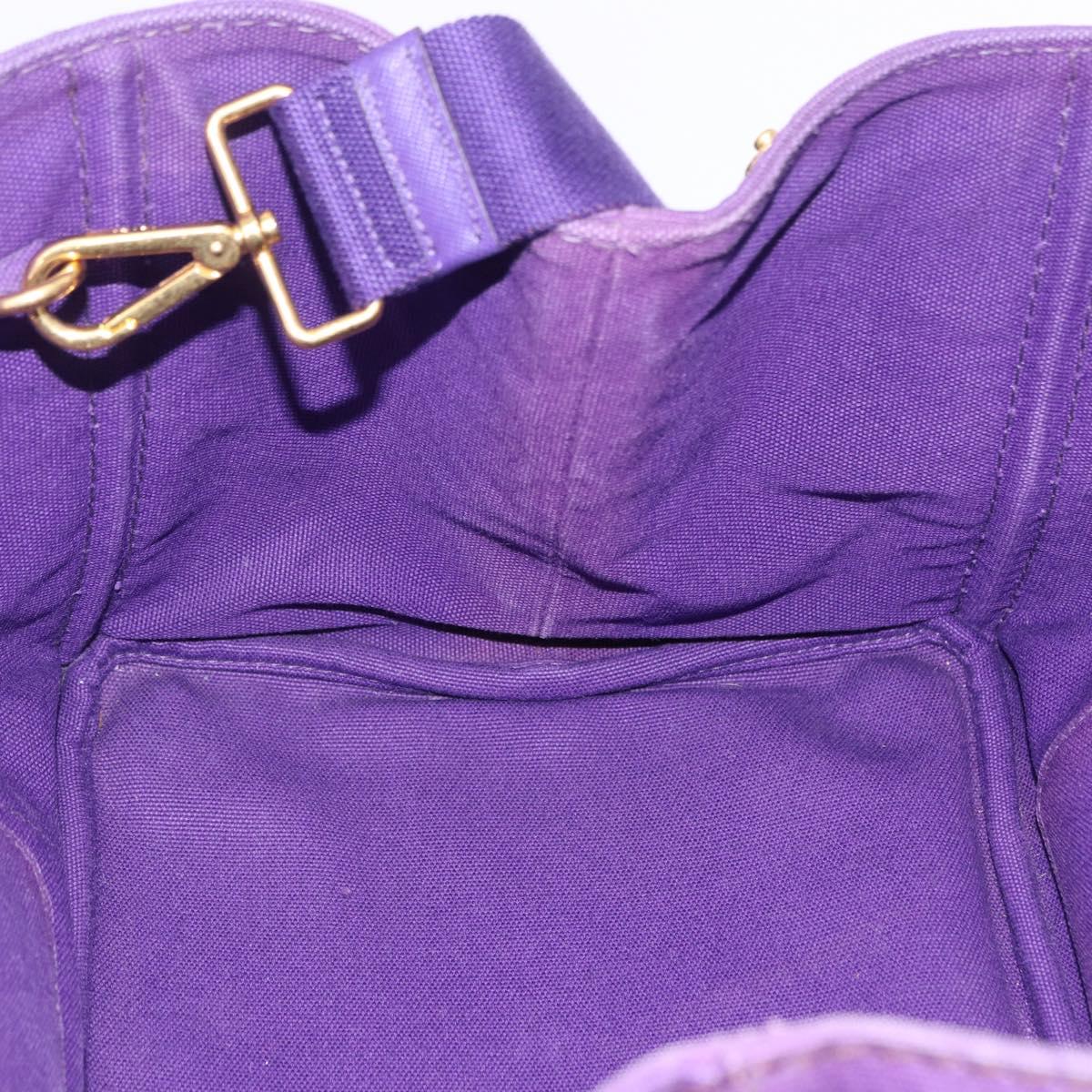 PRADA Canapa MM Hand Bag Canvas Purple Gold Tone Auth mr3004A