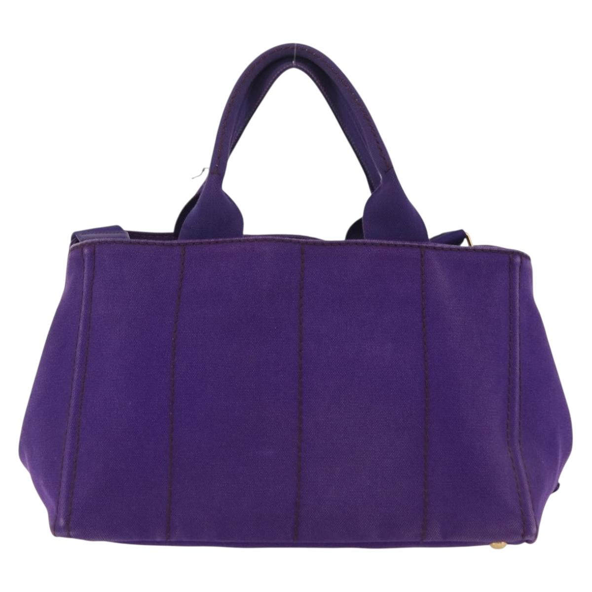 PRADA Canapa MM Hand Bag Canvas Purple Gold Tone Auth mr3004A